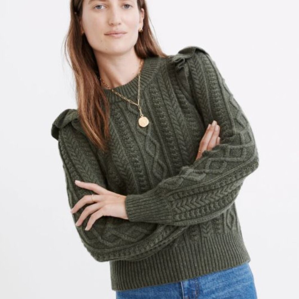 Madewell Hollydene Ruffle-Shoulder Pullover Sweater